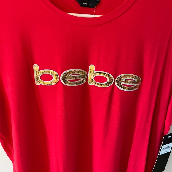 Bebe Bold Red Tee with Gold Logo - Picture 3 of 5